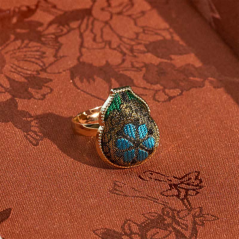 Buddha Stones Song Brocade Gourd Shaped Blessing Adjustable Vintage Chinese Style Ring