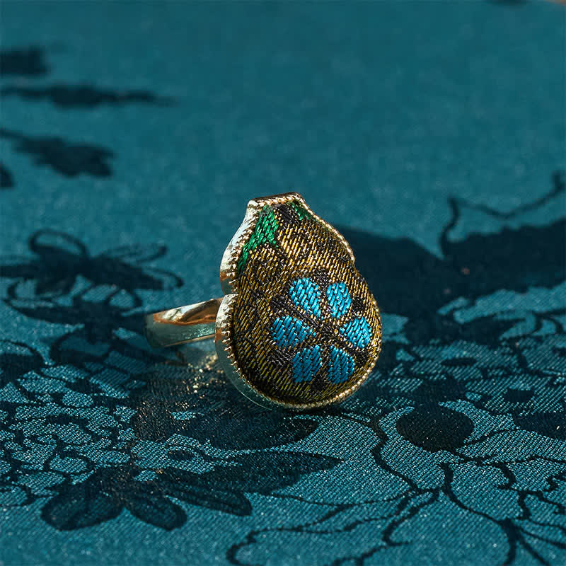 Buddha Stones Song Brocade Gourd Shaped Blessing Adjustable Vintage Chinese Style Ring