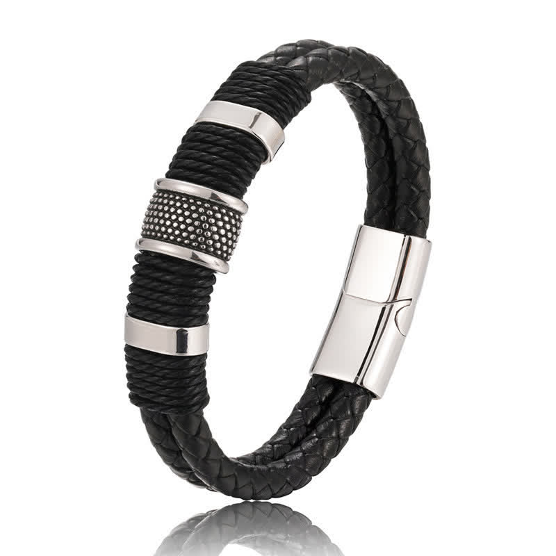 Buddha Stones Leather Hand-Woven Strength Double Layer Braided Bracelet