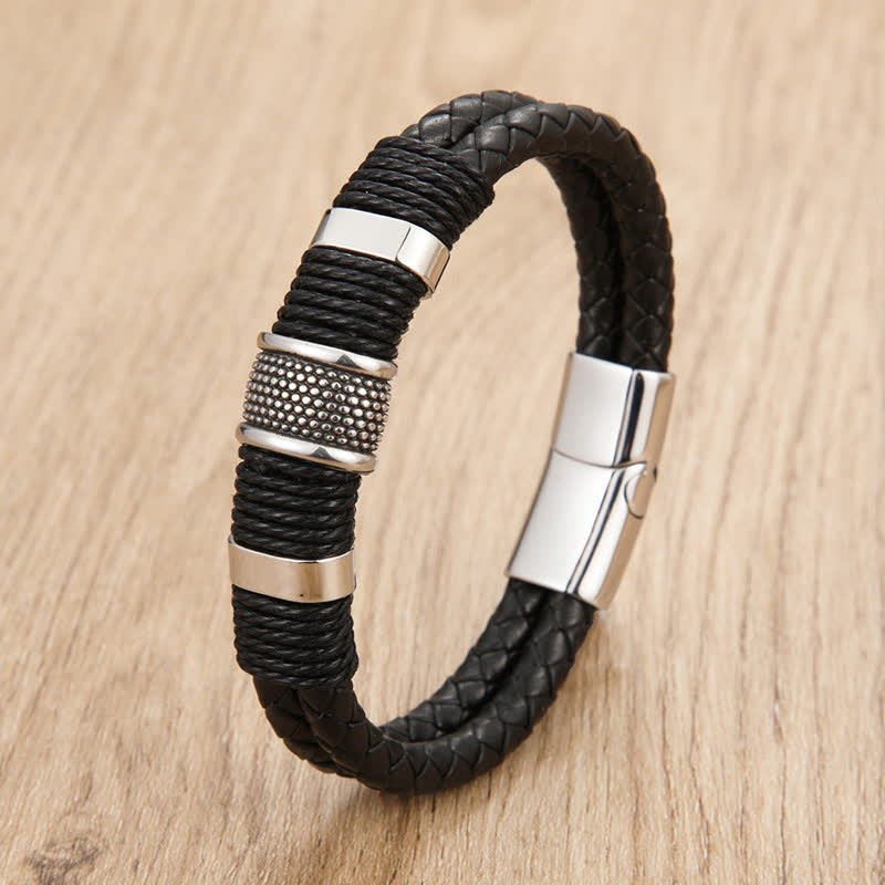 Buddha Stones Leather Hand-Woven Strength Double Layer Braided Bracelet