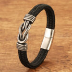 Buddha Stones Leather Braided Infinite Knot Durability Geometric Balance Bracelet