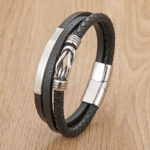 Buddha Stones Leather Braided Protection Geometric Magnetic Clasp Bracelet