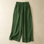 Buddha Stones Summer Casual Hollow Embroidery Hem Solid Ankle Pants Women's Harem Pants With Pocket