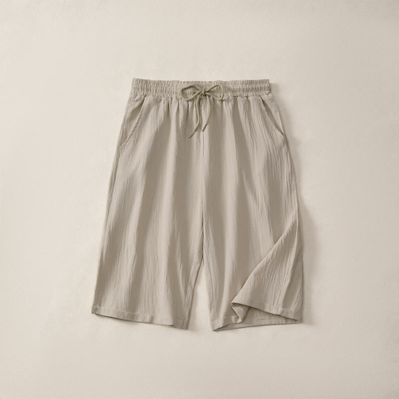 Buddha Stones Summer Casual Drawstring Solid Bermuda Shorts Women's Straight Leg Pants With Pockets
