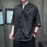 Buddha Stones Spring Summer Tang Style Casual Mandarin Collar Bamboo Butterfly Men's Short Sleeve Shirts