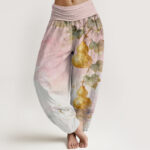 Buddha Stones Cotton Golden Gourd Leaf Pattern Women's Elastic Waist Harem Pants