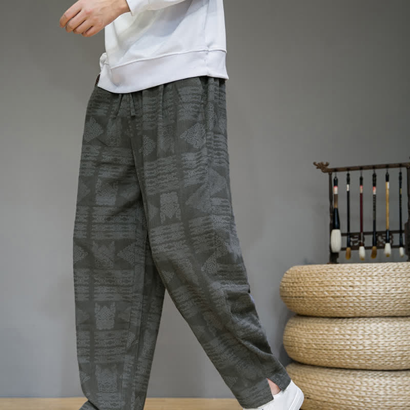 Buddha Stones Spring Summer Casual Vintage Geometric Long Pants Men's Straight Leg Pants With Pockets