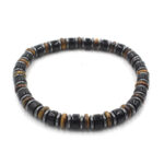 Buddha Stones Black Obsidian Hematite Hand Polished Ethnic Luck Flat Bead Bracelet