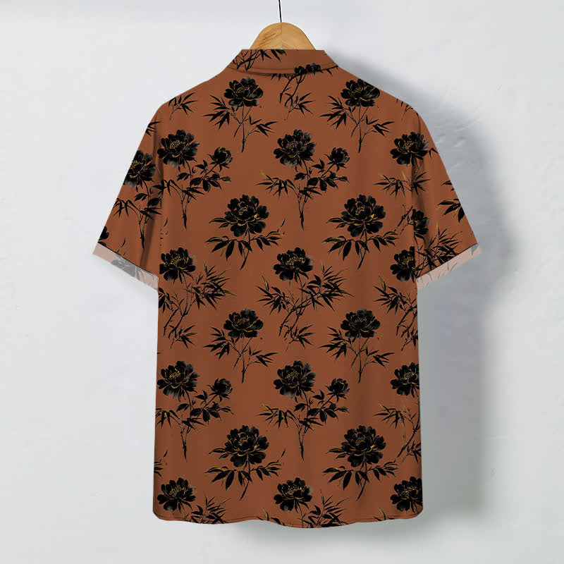 Buddha Stones Tropical Floral Leaf Pattern Buttons Breathable Men's Short Sleeve Shirt