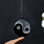 Buddha Stones Black Obsidian Yin Yang Balance Round Pendant Necklace
