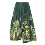 Buddha Stones Cotton Linen Bohemian Golden Floral Pattern Women's Elastic Waist Wide Leg Pants With Pockets