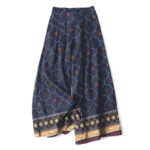 Buddha Stones Cotton Linen Bohemian Geometric Floral Lines Pattern Women's Elastic Waist Wide Leg Pants With Pockets