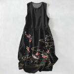 Buddha Stones Summer Casual Koi Fish Ripple Pattern Women's Summer Sleeveless Midi Dress With Pockets
