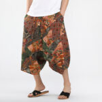Buddha Stones Summer Boho Casual Drawstring Abstract Geometry Capri Pants Men's Harem Pants With Pocket