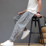 Buddha Stones Spring Summer Casual Minimalist Drawstring Elastic Waist Solid Cropped Pants Men's Tapered Pants With Pocket