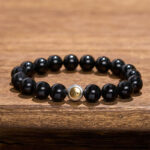 Buddha Stones Black Obsidian Yin Yang Balance Vintage Round Beaded Bracelet