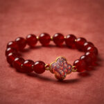 Buddha Stones Red Agate Song Brocade Four-leaf Clover Blessing Charm Bracelet