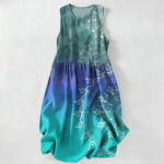 Buddha Stones Summer Casual Boho Mandala Ombre Pattern Women's Summer Sleeveless Midi Dress With Pockets