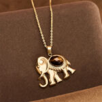 Buddha Stones Gold Plated Tiger Eye Elephant Protection Necklace