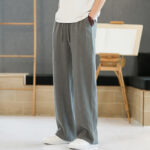 Buddha Stones Spring Summer Casual Minimalist Drawstring Solid Long Pants Men's Straight Leg Pants With Pockets
