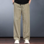 Buddha Stones Spring Summer Casual Minimalist Drawstring Elastic Waist Solid Long Pants Men's Straight Leg Pants With Pockets