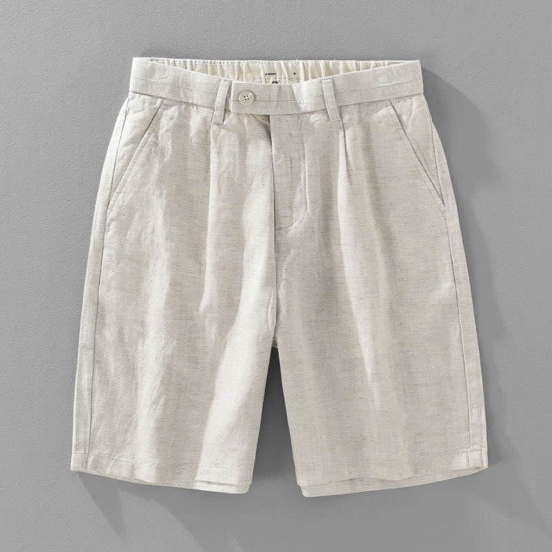 Buddha Stones Summer Casual Minimalist Button-Up Zipper Solid Men's Shorts With Pockets
