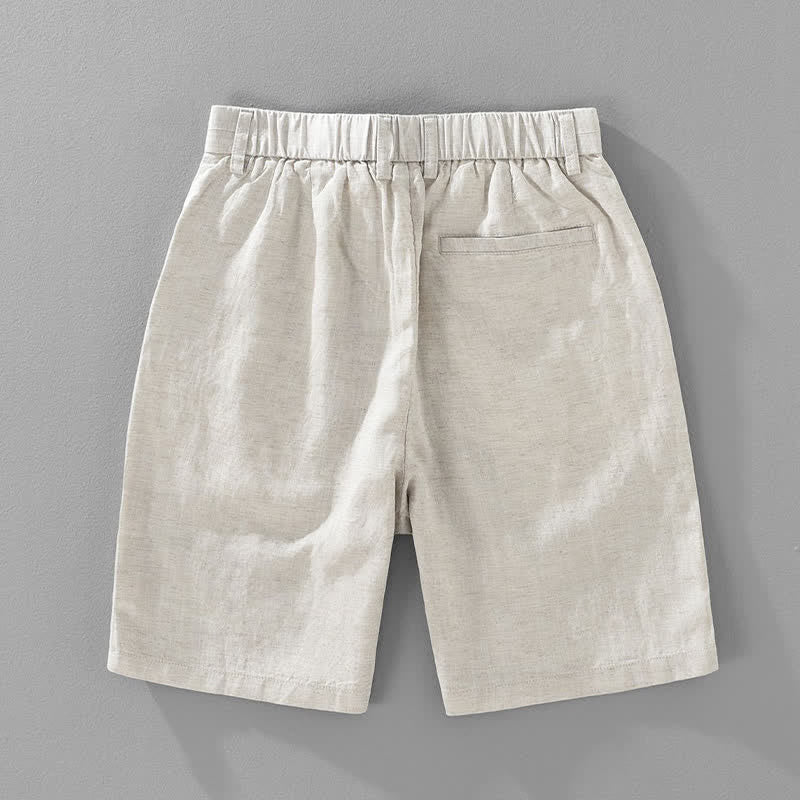 Buddha Stones Summer Casual Minimalist Button-Up Zipper Solid Men's Shorts With Pockets