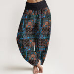 Buddha Stones Pure Cotton Bohemian Geometric Pattern Women's Elastic Waist Harem Pants