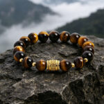 Buddha Stones Tiger Eye Black Obsidian Courage Beads Bracelet