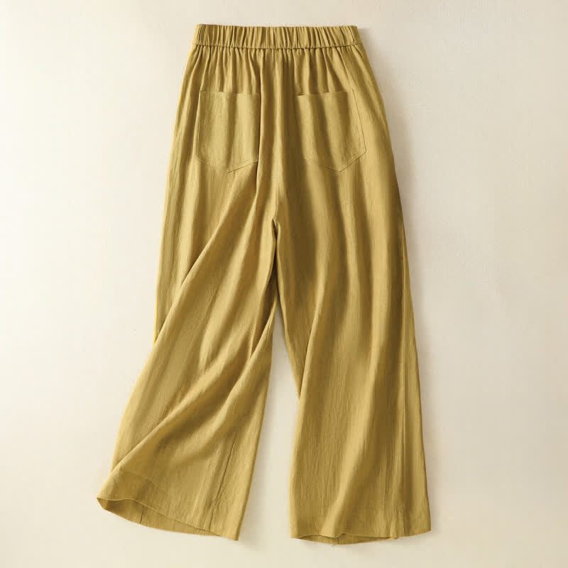 Buddha Stones Summer Casual Minimalist Button-Up Zipper Solid Ankle Pants Women's Wide Leg Pants With Pockets