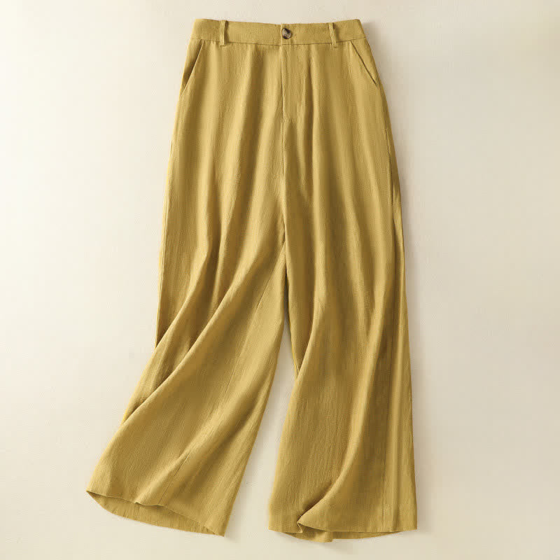Buddha Stones Summer Casual Minimalist Button-Up Zipper Solid Ankle Pants Women's Wide Leg Pants With Pockets