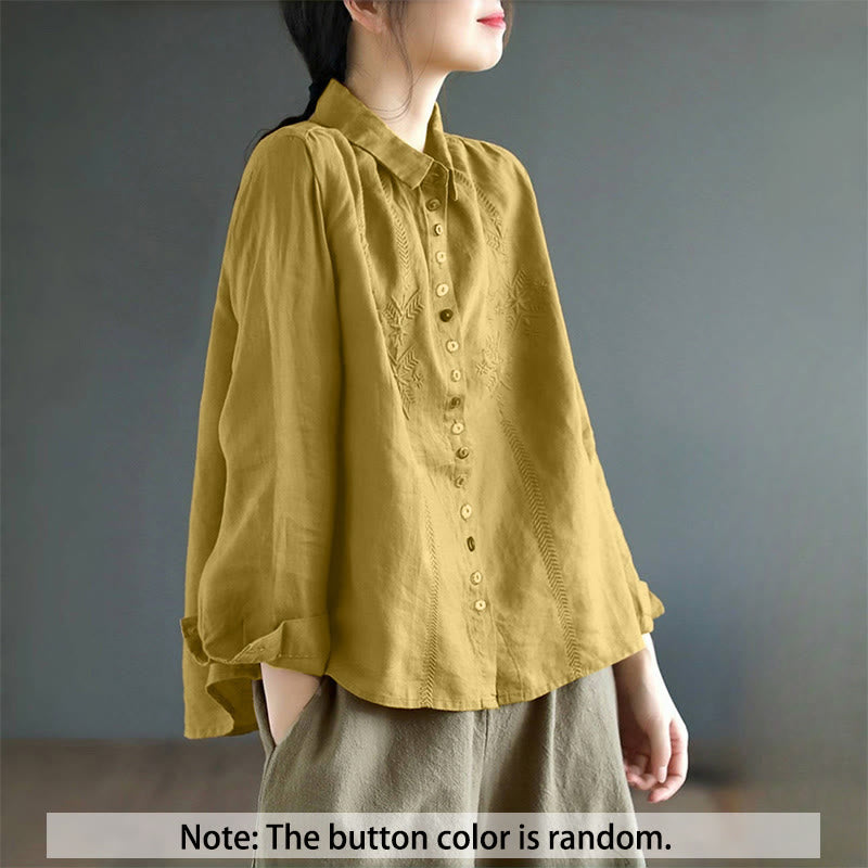 Buddha Stones Spring Embroidery Long Sleeve Colorful Button Label Women's Shirt