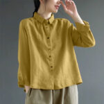 Buddha Stones Spring Embroidery Long Sleeve Colorful Button Label Women's Shirt