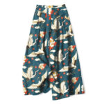 Buddha Stones Cotton Linen Crane Blossom Pattern Women's Elastic Waist Wide Leg Pants With Pockets