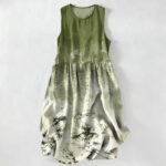 Buddha Stones Summer Casual Ink Bamboo Landscape Pattern Women's Summer Sleeveless Midi Dress With Pockets
