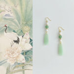 Buddha Stones Green Aventurine Pearl Liuli Teardrop Luck Earrings