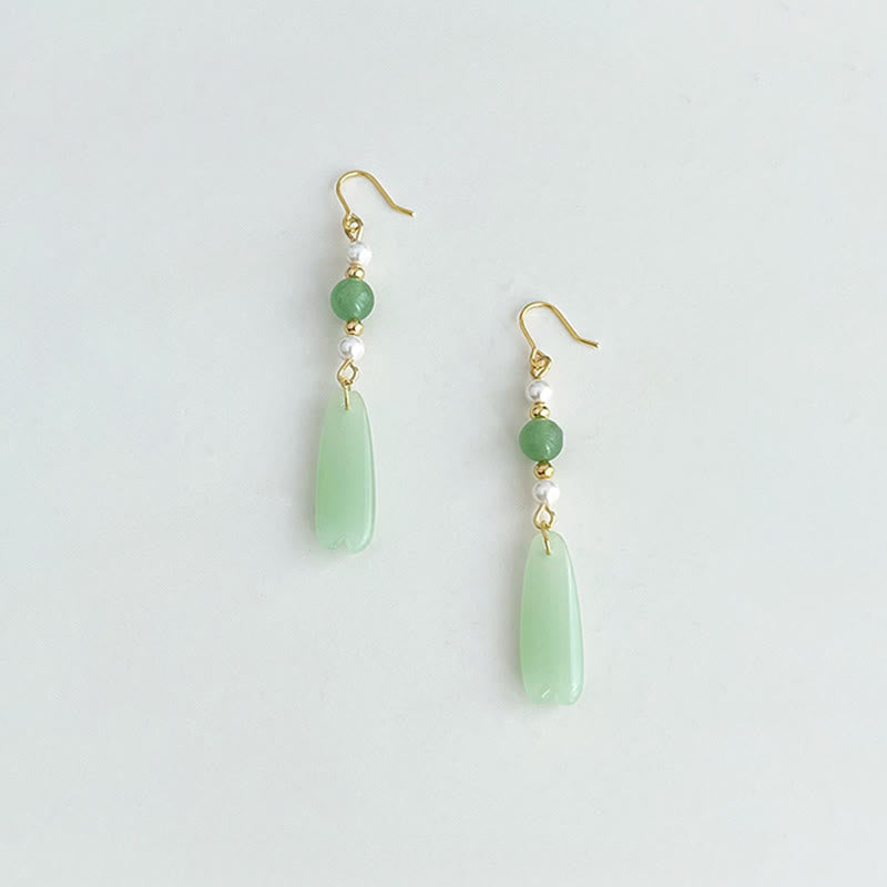 Buddha Stones Green Aventurine Pearl Liuli Teardrop Luck Earrings