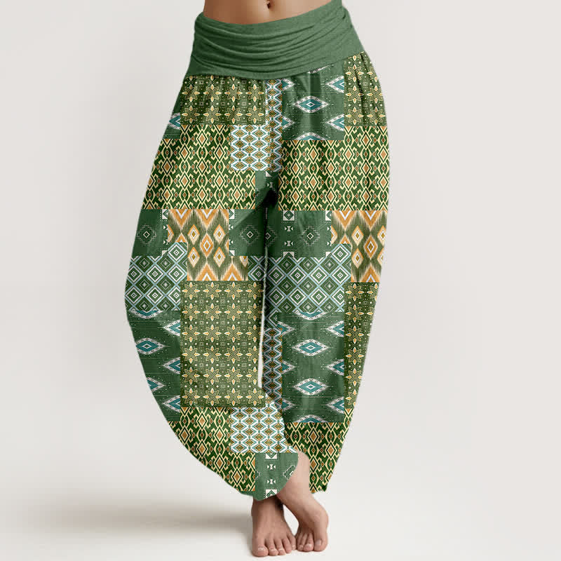 1782189727_40d5e7f5-c7cf-432b-8381-7cb81456d2cc Buddha Stones Pure Cotton Bohemian Geometric Patchwork Pattern Women's Elastic Waist Harem Pants - Image 1