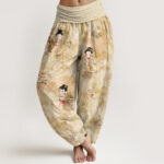 Buddha Stones Pure Cotton Vintage Floral Figure Pattern Women's Elastic Waist Harem Pants