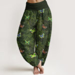 Buddha Stones Pure Cotton Butterfly Vine Pattern Women's Elastic Waist Harem Pants
