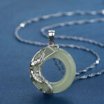 Buddha Stones Green Hetian Jade Koi Fish Luck Circular Peace Buckle Pendant Necklace