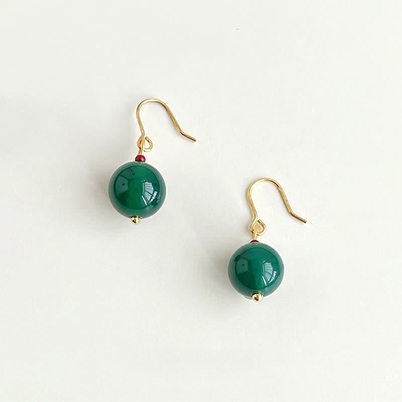 Buddha Stones Green Agate Round Support Drop Earrings