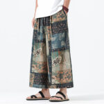 Buddha Stones Spring Summer Boho Casual Drawstring Floral Patchwork Cropped Pants Men's Wide Leg Pants With Pockets