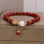 Buddha Stones Red Agate Fu Character Flower Confidence Luck Bracelet