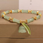 Buddha Stones Green Aventurine Bamboo Luck Growth Lily of the Valley Charm Bracelet