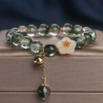 Buddha Stones Green Phantom White Jade Flower Charm Wealth Bracelet