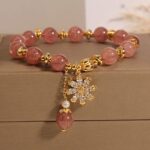 Buddha Stones Strawberry Quartz Pearl Daisy Love Bracelet