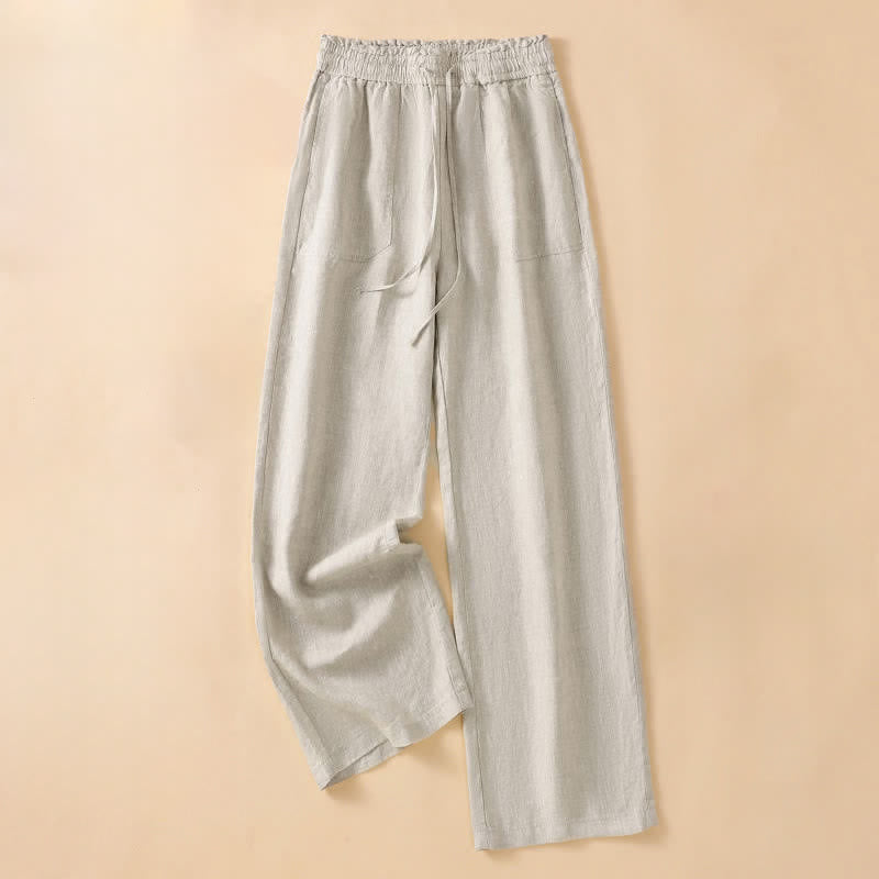 Buddha Stones Summer Casual Minimalist Drawstring Solid Ankle Pants Women's Straight Leg Pants With Pocket