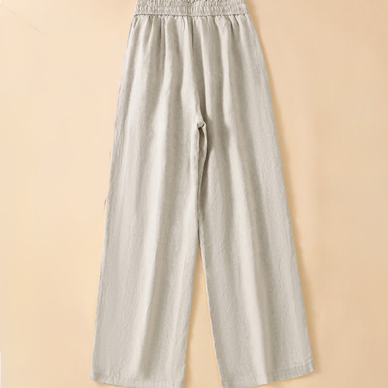 Buddha Stones Summer Casual Minimalist Drawstring Solid Ankle Pants Women's Straight Leg Pants With Pocket
