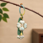 Buddha Stones Song Brocade Four Leaf Clover Fu Character Lucky Fortune Wealth Tassel Keychains